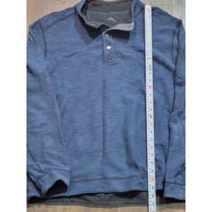 Tommy Bahama Mens Blue Textured Knit Pullover Shirt Collar Snap